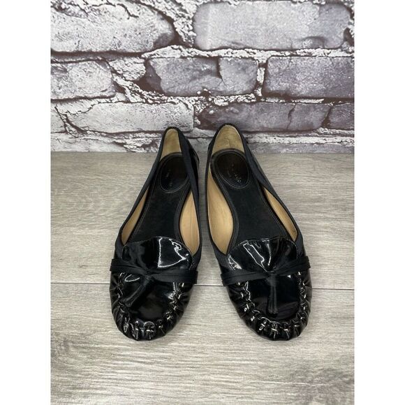 Kate Spade Black Patent Leather Slip On Bow Ballet Flats Shoes Women 6M US/36EU - Picture 2 of 16